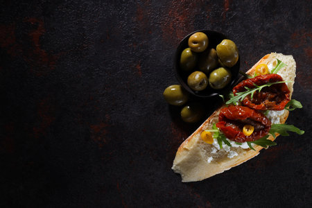 Sandwich with sun-dried tomato - tasty snack conceptの写真素材