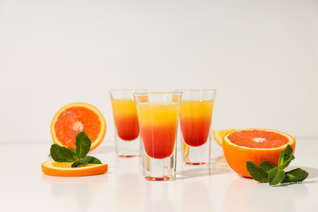 Shot with orange taste, tasty citrus shot conceptの写真素材