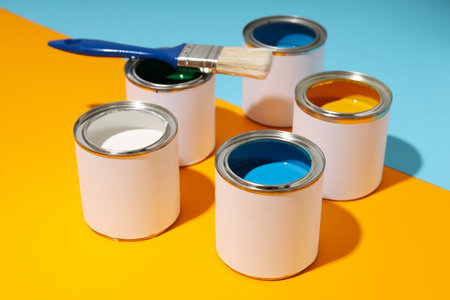 Tools for art and repair - paint, paint in canの写真素材