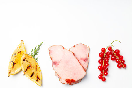 Concept of tasty food, ham, space for textの写真素材