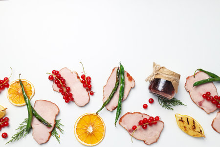 Concept of delicious food, tasty ham meatの写真素材