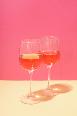 Glasses of wine, delicious alcohol drink in glassesの写真素材