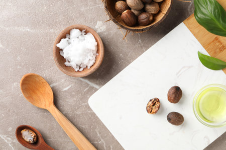 Concept of skin care cosmetics, Shea butter, top viewの写真素材