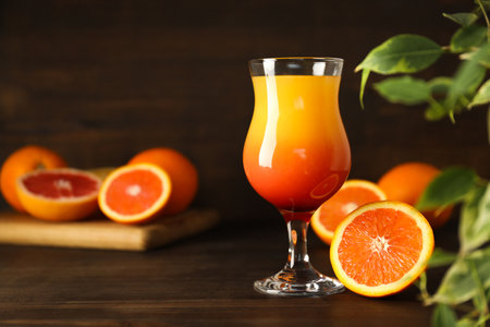 Orange cocktail, concept of fresh delicious summer citrus cocktailの写真素材