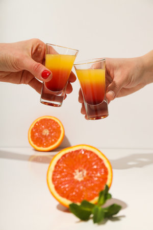 Shot with orange taste, tasty citrus shot conceptの写真素材