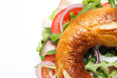 Concept of delicious food - tasty bagel sandwich, space for textの写真素材