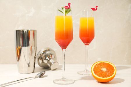 Orange cocktail, concept of fresh delicious summer citrus cocktailの写真素材