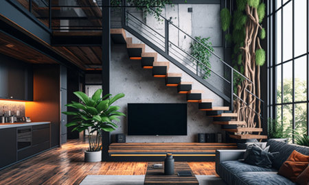 Picture of modern house interior, generative by AIの素材