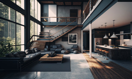 Picture of modern house interior, generative by AIの素材