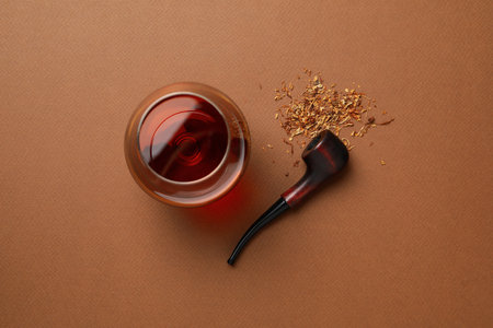 Concept of relaxing, smoking pipe, top viewの写真素材