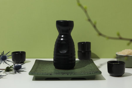 Traditional Japanese alcoholic drink - Sake, traditional asian drinks conceptの写真素材