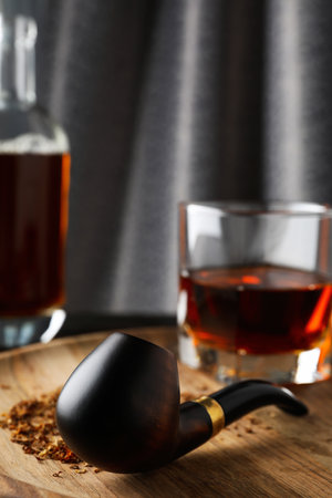 Concept of relaxing, smoking pipe, close upの写真素材