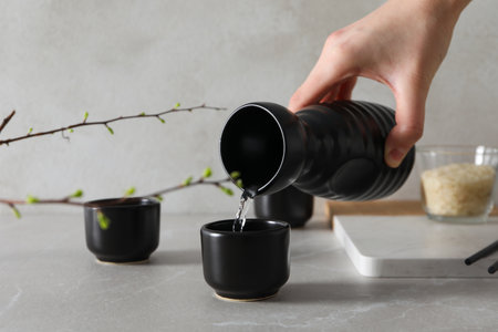 Traditional Japanese alcoholic drink - Sake, traditional asian drinks conceptの写真素材