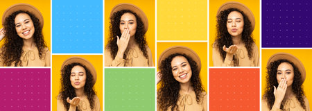 Collage of photos with pretty young womanの写真素材