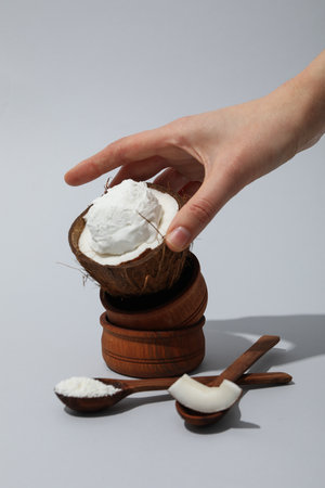 Summer dessert - ice cream, ice cream with coconutの写真素材