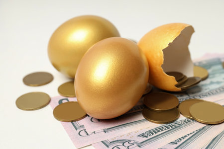 Concept of wealth and retirement - golden eggsの写真素材