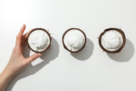 Summer dessert - ice cream, ice cream with coconutの写真素材