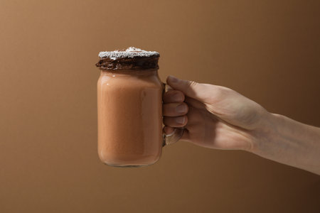 Tasty fresh summer dessert - delicious chocolate milkshakeの写真素材