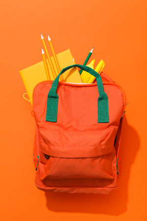 Concept of school education with school accessories, top viewの写真素材