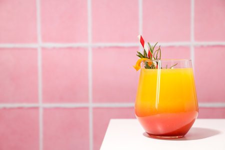Orange cocktail, concept of fresh delicious summer citrus cocktailの写真素材