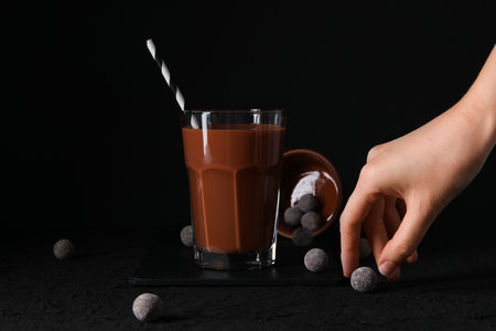 Tasty fresh summer dessert - delicious chocolate milkshakeの写真素材