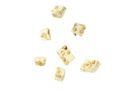 Concept of tasty food, nougat, isolated on white backgroundの写真素材