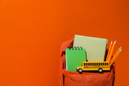 Concept of school education with school accessories, space for textの写真素材