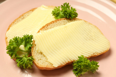 Concept of breakfast, eat food with butterの写真素材