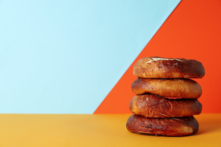 Concept of tasty food - bagel, space for textの写真素材