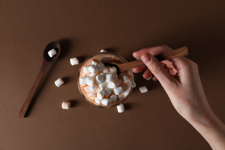 Tasty fresh summer dessert - chocolate milkshake, top view