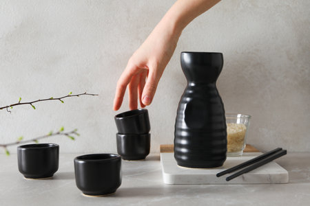 Traditional Japanese alcoholic drink - Sake, traditional asian drinks concept