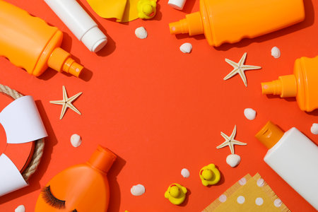 Concept of summer skincare accessories, space for text