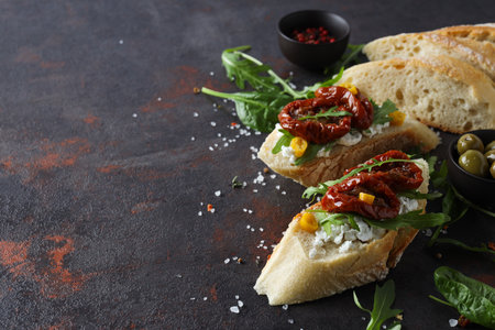 Sandwich with sun-dried tomato - tasty snack conceptの写真素材
