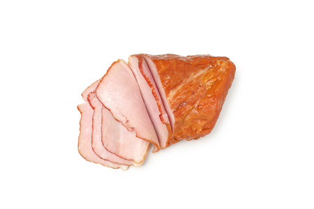 Concept of tasty food, ham, isolated on white backgroundの写真素材