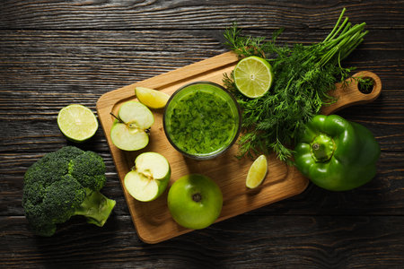 Green detox smoothie, concept of healthy nutrition and healthy lifestyleの写真素材