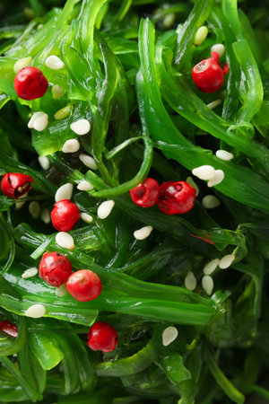 Concept of Japanese cuisine, Chuka salad, close upの写真素材