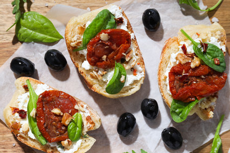 Sandwich with sun-dried tomato - tasty snack conceptの写真素材