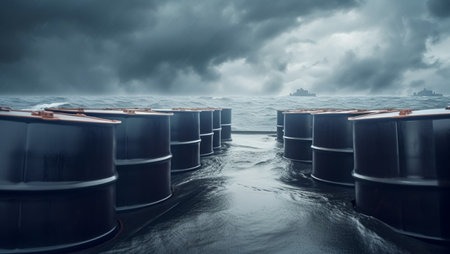 Barrels of oil on the high seas, created with Generative AI technologyの素材
