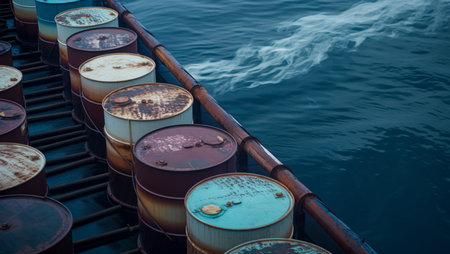Barrels of oil on the high seas, created with Generative AI technologyの素材