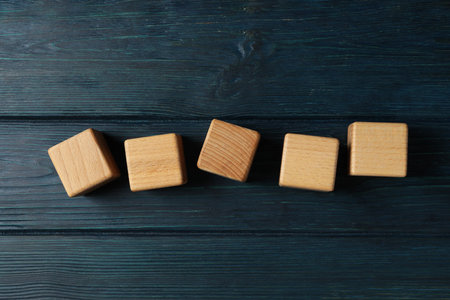 Blank wooden cubes for different concepts, top viewの写真素材
