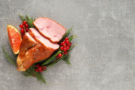 Concept of tasty food, meat, Ham, space for textの写真素材