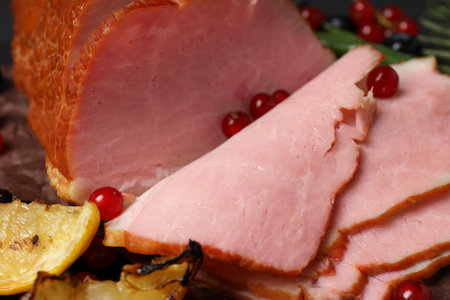 Concept of tasty food, meat, Ham, close upの写真素材