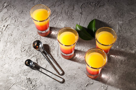 Shot with orange taste, tasty citrus shot concept
