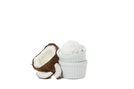 Summer dessert - ice cream with coconut, isolated on white background, PNG