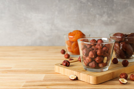 Tasty food concept - delicious dried fruits, space for textの写真素材