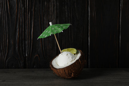 Summer dessert - ice cream, ice cream with coconutの写真素材