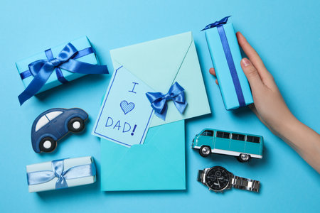 Happy Father's day, composition for Father's day, top viewの写真素材