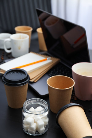 Messy office workplace, workplace and workspace conceptの写真素材
