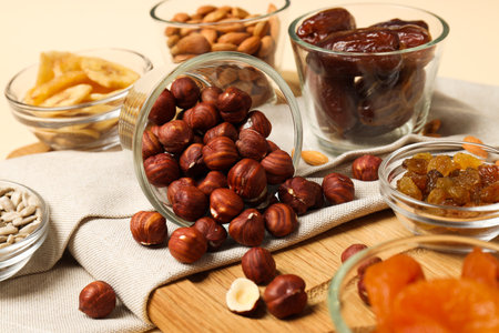 Tasty food concept - dried delicious fruits, tasty dried foodの写真素材