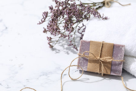 Concept of bath and skin care accessories - soap